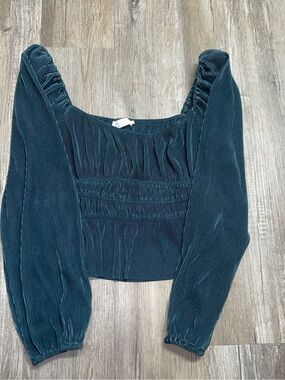ASTR the Label Deep Teal Long Sleeve Smocked Pleated Blouse Size XL